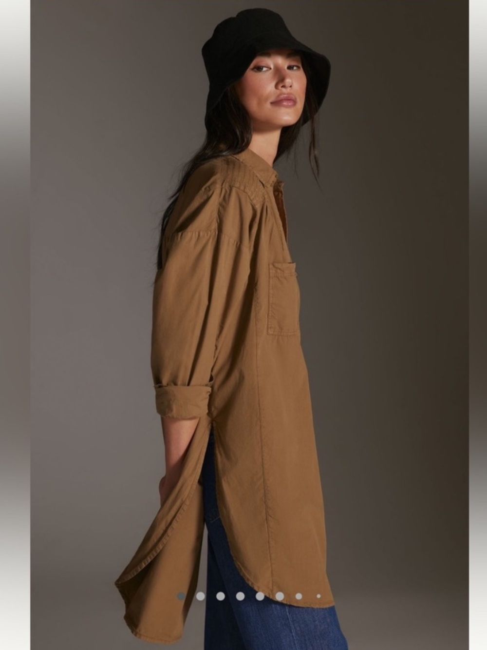 Pilcro brown flowy gauzy long line tunic blouse
